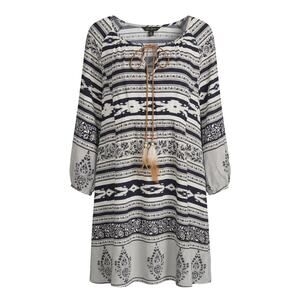 Entro Boho Print Tassel Dress | Bohemian Festival Tunic Mini Beach CoverUp rayon